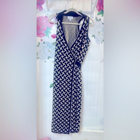 DVF TARGET SLEEVELESS SWEATER KNIT MIDI WRAP DRESS Sz M - Picture 2 of 11